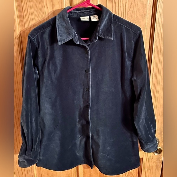 LL Bean Women's Teal Button Front Velvet Soft Cotton SZ M Blouse Top Shirt Cozy - Picture 6 of 17